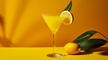 Delicious Lemon Cocktail on a Solid Background