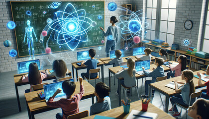 Augmented Classroom: Quantum-Powered Learning Experience - obrazy, fototapety, plakaty
