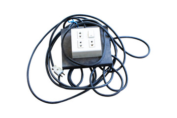 Old cable connector or extension plug black for power board equipped with power cut-off switch to...