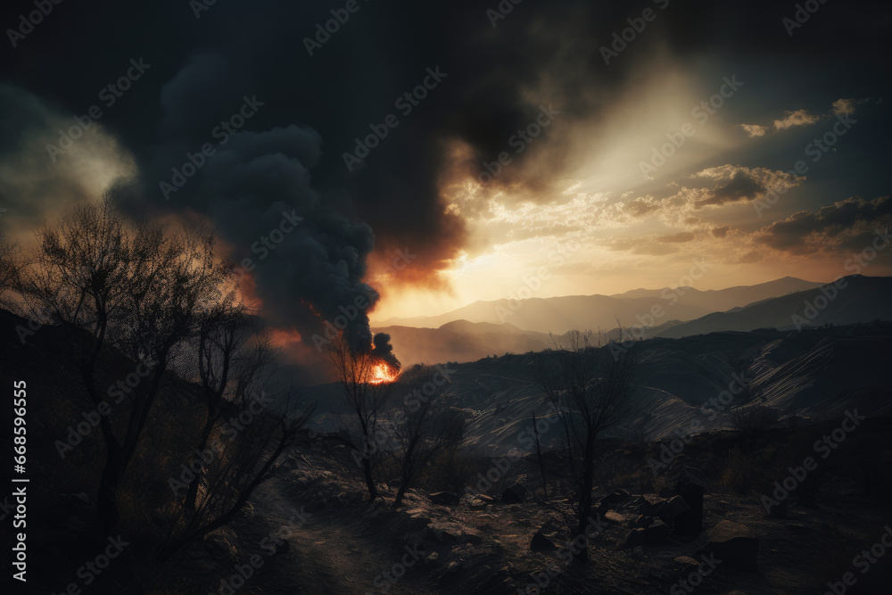 Canvas Prints fire in the mountains - generative ai