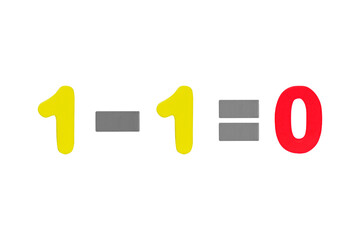 arabic numerals One minus One equals zero 1-1=0 Isolated on cut out PNG. Image of simple math...