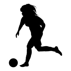 cute girl play soccer silhouette