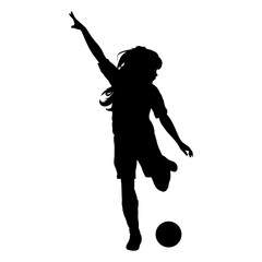 cute girl play soccer silhouette