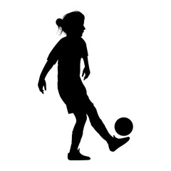 cute girl play soccer silhouette