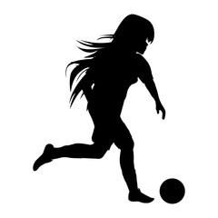 cute girl play soccer silhouette