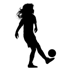 cute girl play soccer silhouette