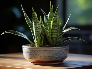 Sansevieria Trifasciata Prain - Elegant Snake Plant in Modern Setting - Aloe vera in a pot