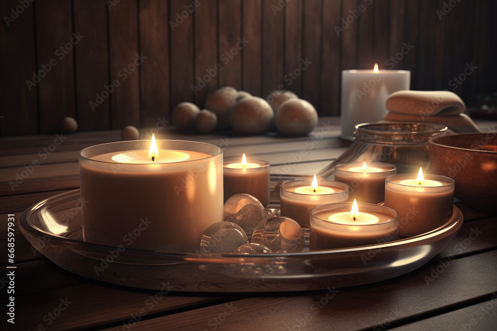 Canvas Prints spa still life with candles - generative ai