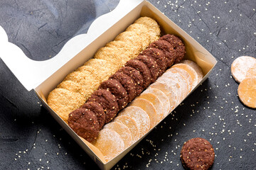 Oatmeal cookie mix in a cardboard box for sale