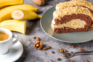Chocolate roll with banana