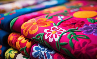 Vibrant textile pattern inspired by Hispanic folklore.