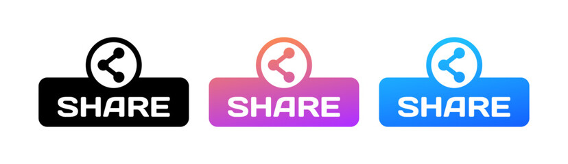 Share buttons. Flat, color, share buttons, share sign. Vector icons