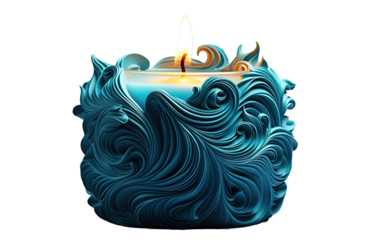 Blue candle with flame isolated PNG Background. Generative Ai.