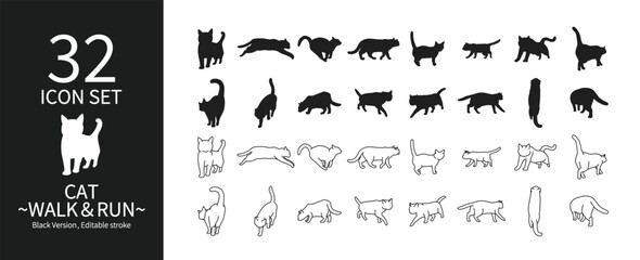 Icon set representing various cat movements - obrazy, fototapety, plakaty