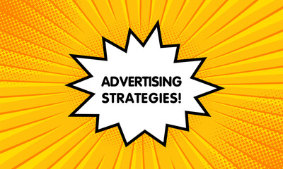 Advertising strategies sign. Flat, yellow, explosion sign, advertising strategies. Vector icon