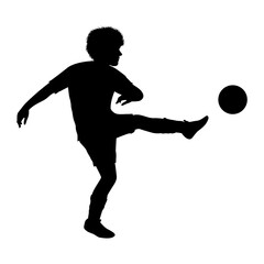 cute man play soccer silhouette