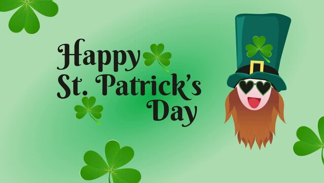 animation of Saint Patrick's Day with clover for good luck. st patrick's day celebration. Leprechaun cartoon vector illustration for card