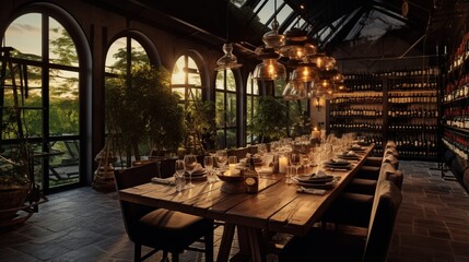 Naklejka premium A private outdoor wine tasting room with sommelier-led sessions and rare vintages.