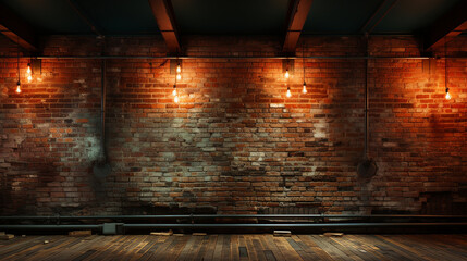 Brick wall and ceiling retro lights.