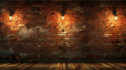 Brick wall and ceiling retro lights.