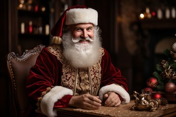 Whimsical Santa Claus Spreading Christmas Cheer with a Collection of Festive Gifts