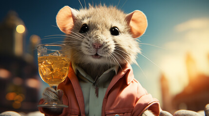 Mouse holding cocktail.