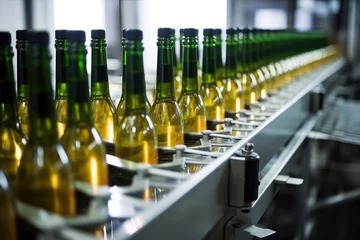 Zelfklevend Fotobehang bottles sealed and ready for alcohol testing on a conveyor belt © altitudevisual