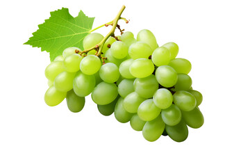 Green wine grapes isolated on transparent or white background, png