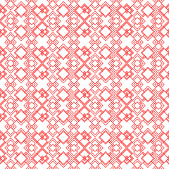 Ornamental seamless pattern with elements of geometric shapes, template for fabric fabric and wallpaper for girl. Mosaic of pink lines with national trend.