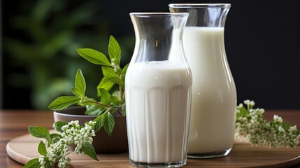 Bottle of milk in white background. Generative AI.