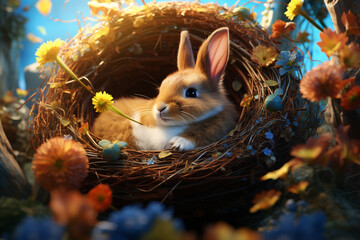 Easter bunny in the nest