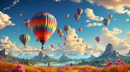 Obraz premium Brightly colored hot air balloons. Generative AI.