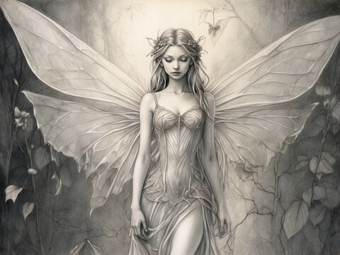 Fairy graphic idea, Mystical magical dancing forest fairy, Fairytale illustration