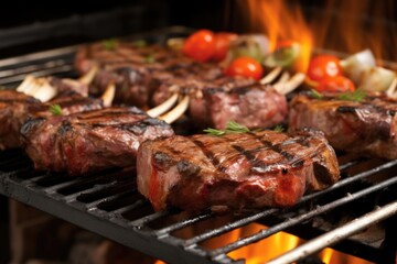 marinated lamb chops on a hot grill with smoke