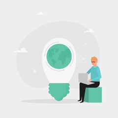 A strategy for sustainable economic growth, reuse of resources and reduction of CO2 emissions and climate impact. Green energy and industry concept. Vector illustration.
