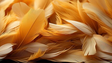 Close-up of gold feathers. Generative AI.