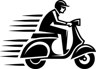 Delivery Man with Scooter Pictogram Icon - obrazy, fototapety, plakaty