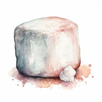 Delicate watercolor painting of a marshmallow with a soft and fluffy texture on white. AI generated