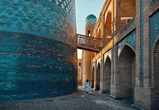 Young lady in ethnic dress in Khiva, Uzbekistan