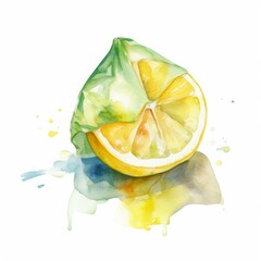 Playful watercolor painting of a lemon drop candy with a citrus flavor on white background. AI generated