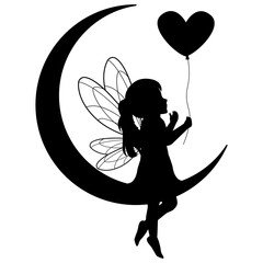cute little fairy and moon silhouette
