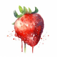 Sweet watercolor depiction of a strawberry-shaped candy with a vibrant red color. AI generated