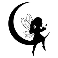 cute little fairy and moon silhouette