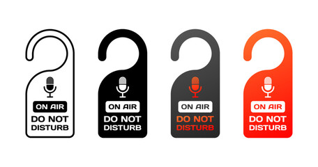Do not disturb icons. Different styles, color, on air microphone icon, do not disturb on air labels. Vector icons