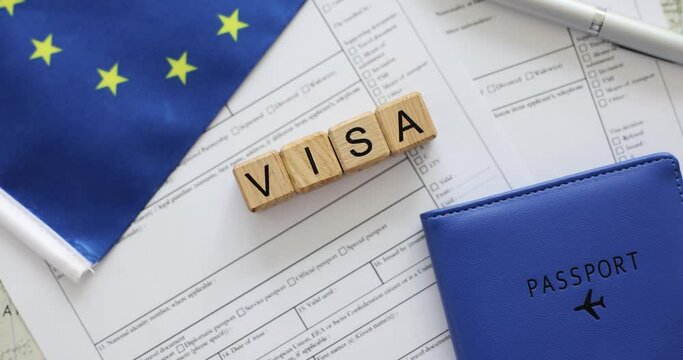 EU visa and passport form. Obtaining Schengen visa for tourists