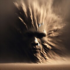 a sinister monster of the desert in the form of an unknown man's face, an invisible monster of sand