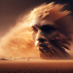 a sinister monster of the desert in the form of an unknown man's face, an invisible monster of sand