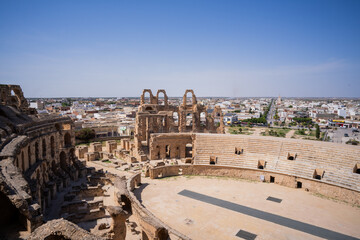 El Jem Coliseum. The largest Roman amphitheater in Africa. Unesco World Heritage.