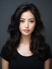 Fototapeta premium Young beautiful asian woman posing on dark background 