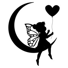cute little fairy and moon silhouette